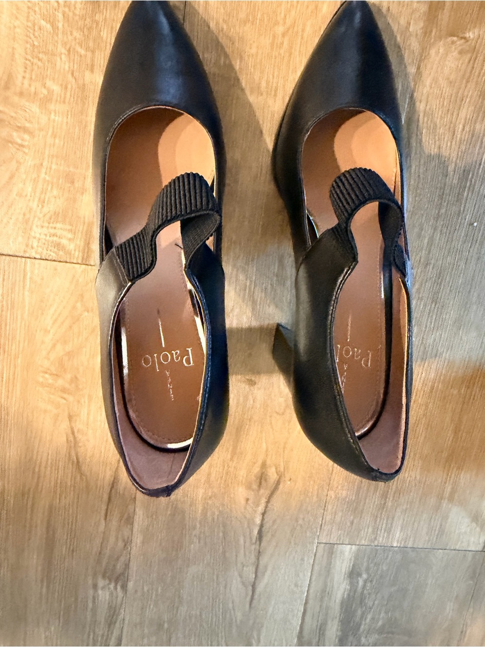 Paolo Black Pointed Toe Slingback Flats with Elastic Strap